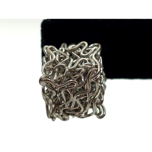 Abstract Sculptural Silver Wire Earrings With Post Back Closure - Picture 2 of 5